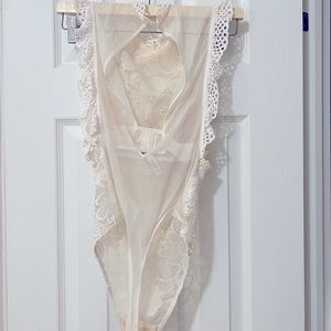 Victoria Secret Cream Lace Blouse Bodysuit Top